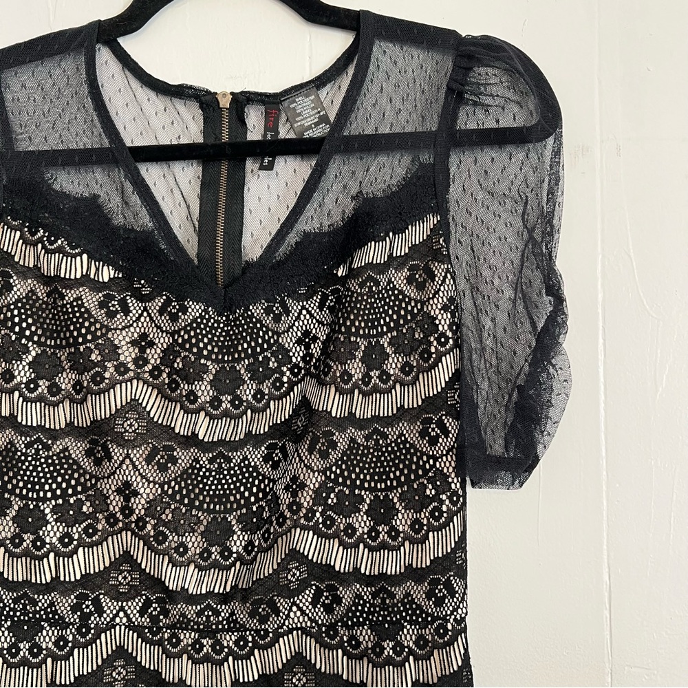 Fire Los Angeles Dress Fitted Bodycon Black Beige Lined Swiss Dot Mesh Small - Picture 3 of 5